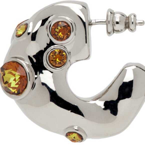 NWT$725 Dries Van Noten Brass Silver Colored Crystal Embellished Hoop Earrings - Picture 3 of 16